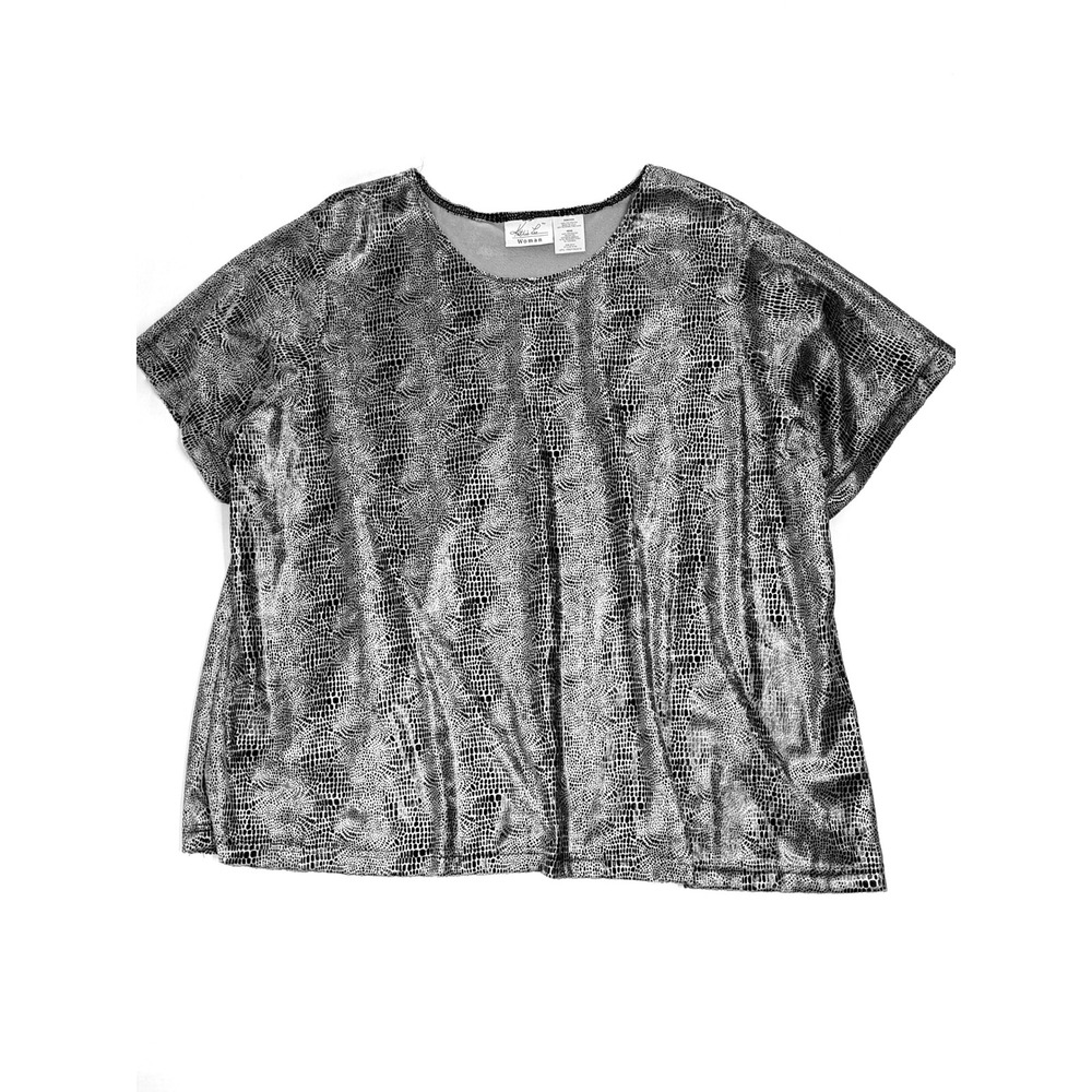 Kathie Lee Woman Silver Animal Snakeskin Print Top Blouse 26W/28W 74109 USA